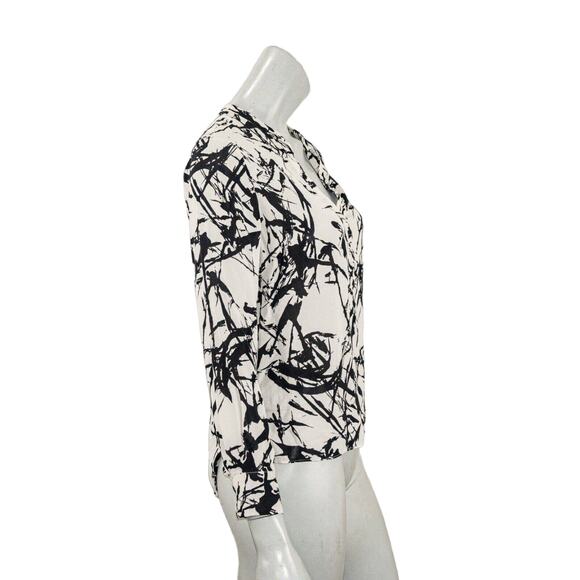 A.L.C.  Silk white black Splatter print Blouse Vneck Women's Small - Picture 4 of 6